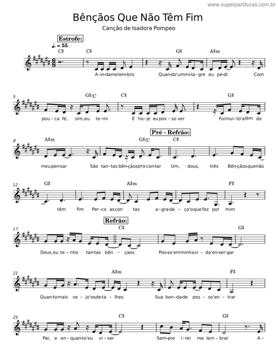 Partitura da música Bênçãos Que Não Têm Fim – Isadora Pompeo