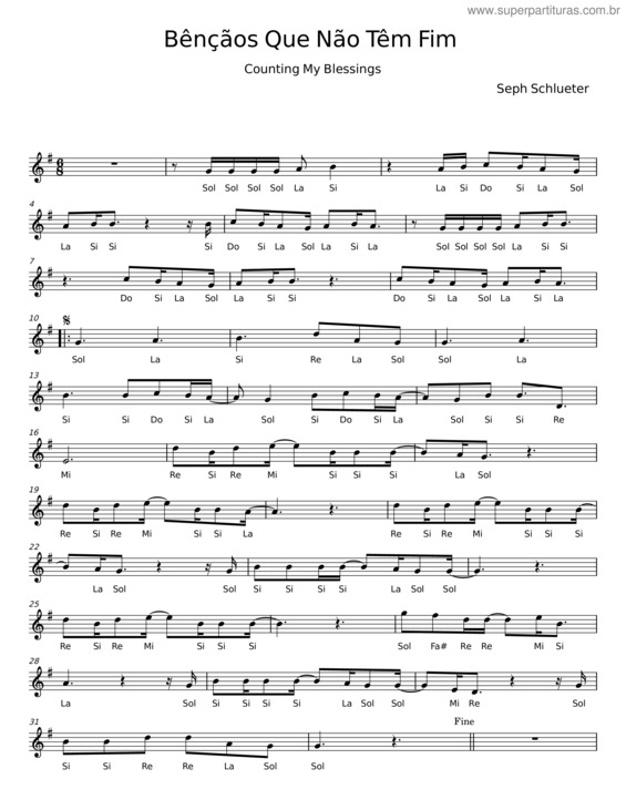 Partitura da música Bênçãos Que Não Têm Fim – Seph Schlueter