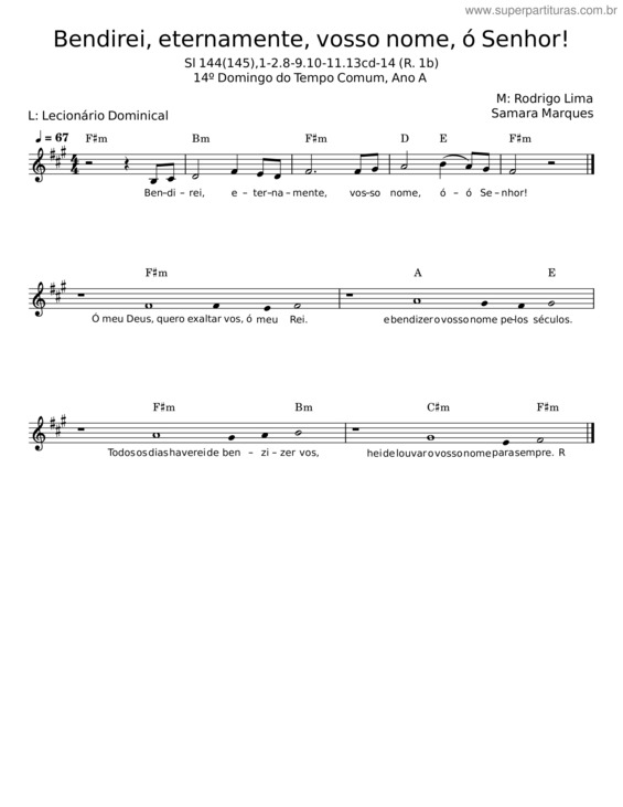 Partitura da música Bendirei, Eternamente, Vosso Nome, Ó Senhor – Rodrigo Lima