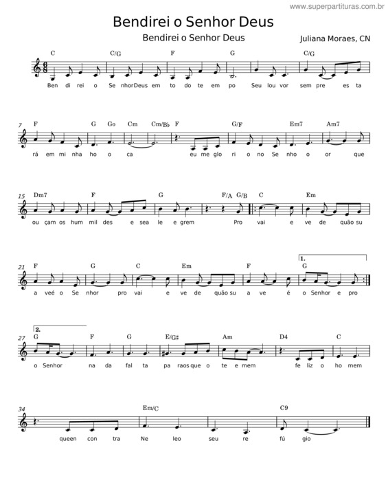 Partitura da música Bendirei O Senhor Deus