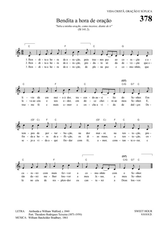 Partitura da música Bendita A Hora Da Oração