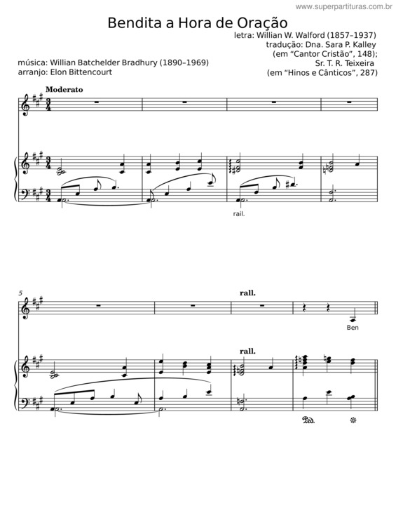 Partitura da música Bendita A Hora De Oração – Willian Batchelder Bradhury;Willian W. Walford
