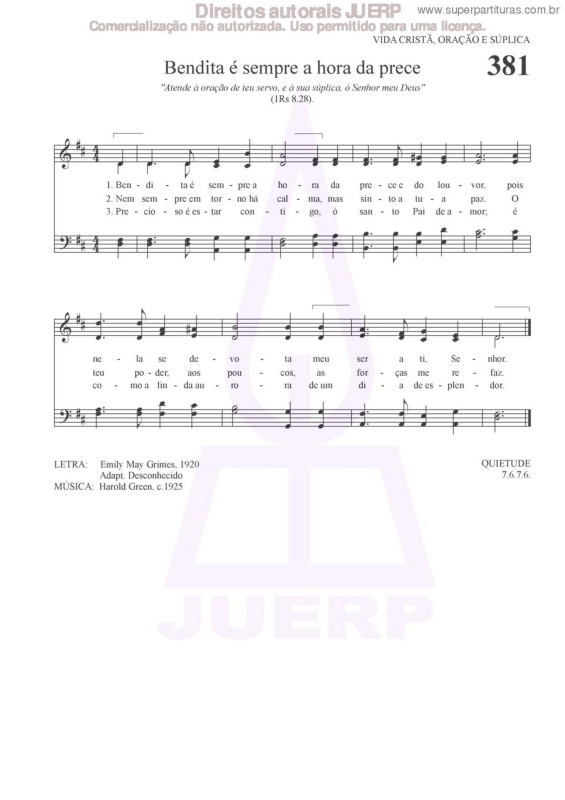 Partitura da música Bendita É Sempre A Hora Da Prece - 381 HCC v.2