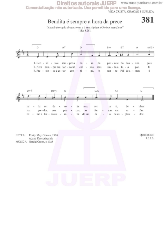 Partitura da música Bendita É Sempre A Hora Da Prece - 381 HCC