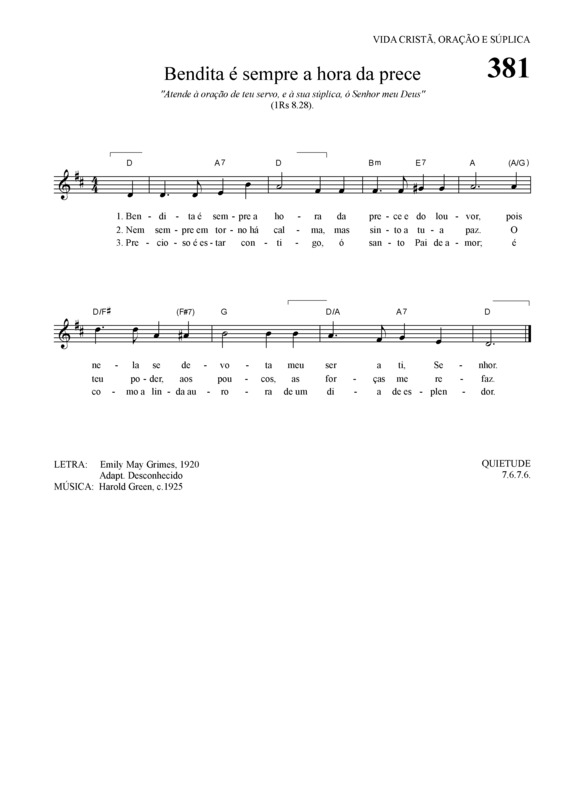 Partitura da música Bendita é Sempre A Hora Da Prece