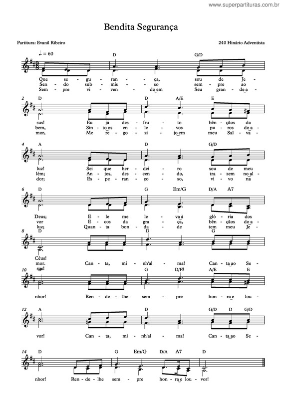 Partitura da música Bendita Segurança