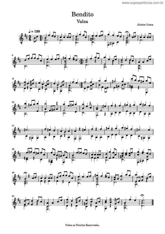 Partitura da música Bendito – Júnior Lima