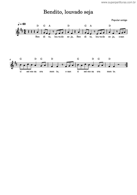 Partitura da música Bendito, Louvado Seja