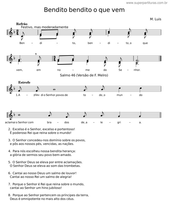 Partitura da música Bendito Bendito O Que Vem – Manuel Luís