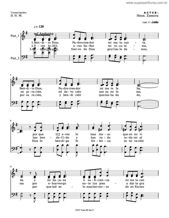 Partitura da música Bendito Dios