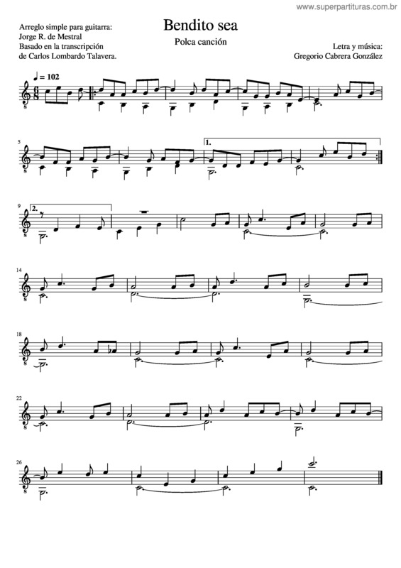 Partitura da música Bendito Sea Gregorio Cabrera González