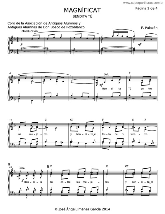 Partitura da música Bendito Seas, Señor – Francisco Palazón