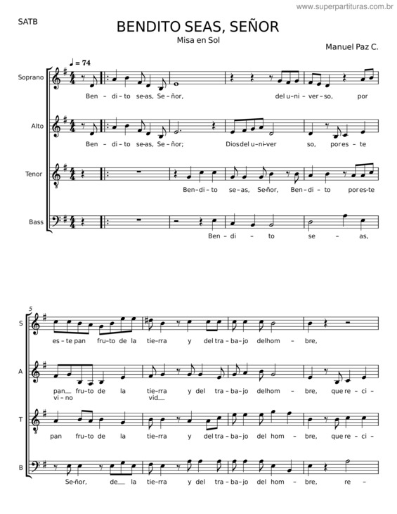 Partitura da música Bendito Seas, Señor v.2