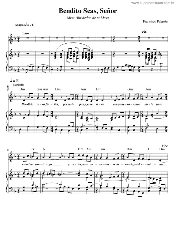Partitura da música Bendito Seas Senor