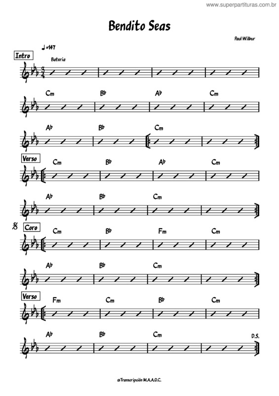 Partitura da música Bendito Seas