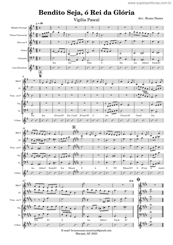 Partitura da música Bendito Seja, Ó Rei Da Glória