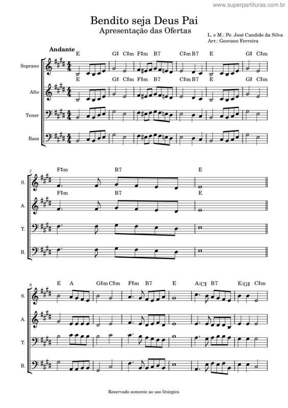 Partitura da música Bendito Seja Deus Pai