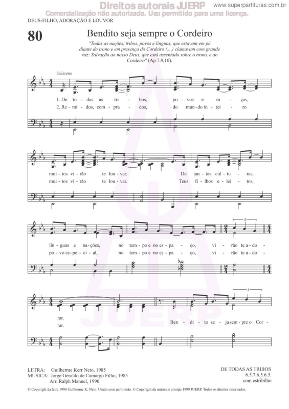 Partitura da música Bendito Seja Sempre O Cordeiro - 80 HCC v.2