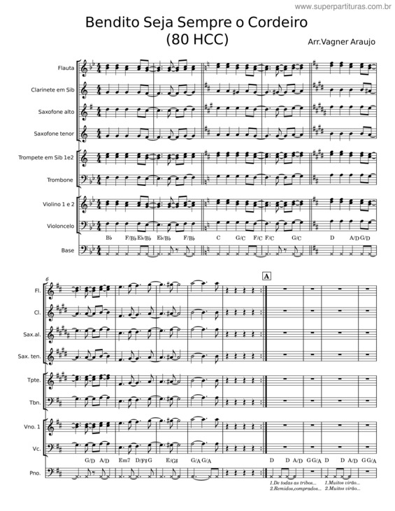 Partitura da música Bendito Seja Sempre O Cordeiro v.2
