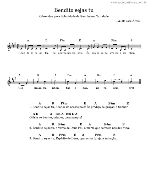 Partitura da música Bendito Sejas Tu – José Alves