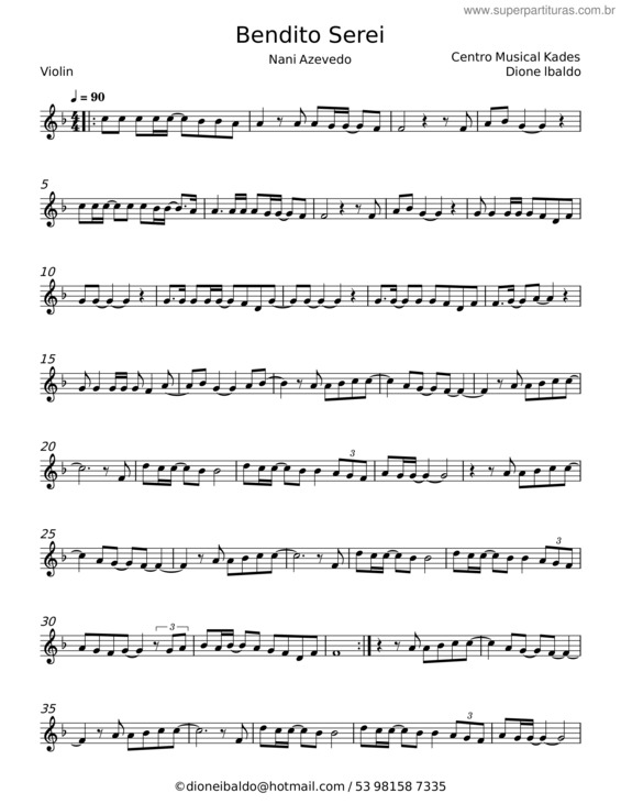 Partitura da música Bendito Serei – Nani Azevedo