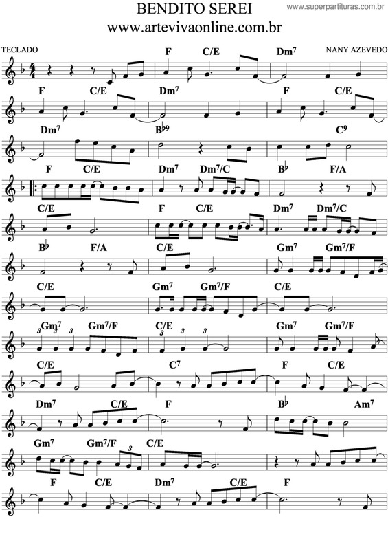 Partitura da música Bendito Serei v.2