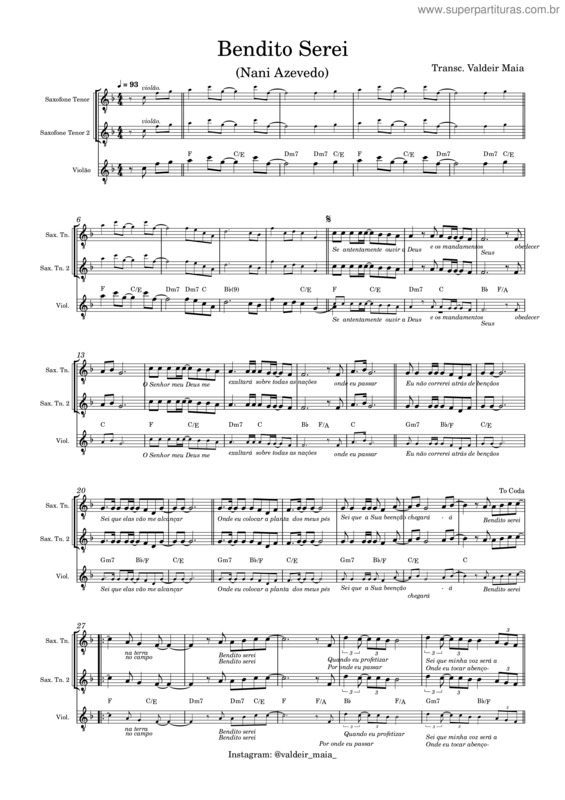Partitura da música Bendito Serei v.6
