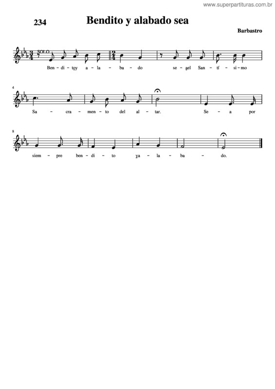 Partitura da música Bendito Y Alabado Sea