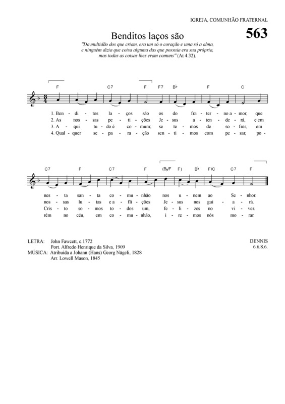 Partitura da música Benditos Laços São