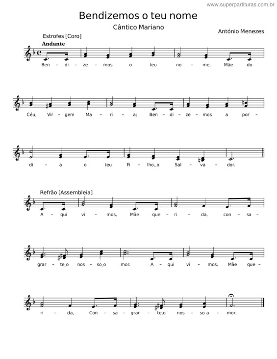 Partitura da música Bendizemos O Teu Nome v.2