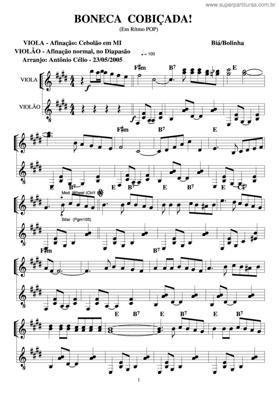 Partitura da música Beneca Cobiçada