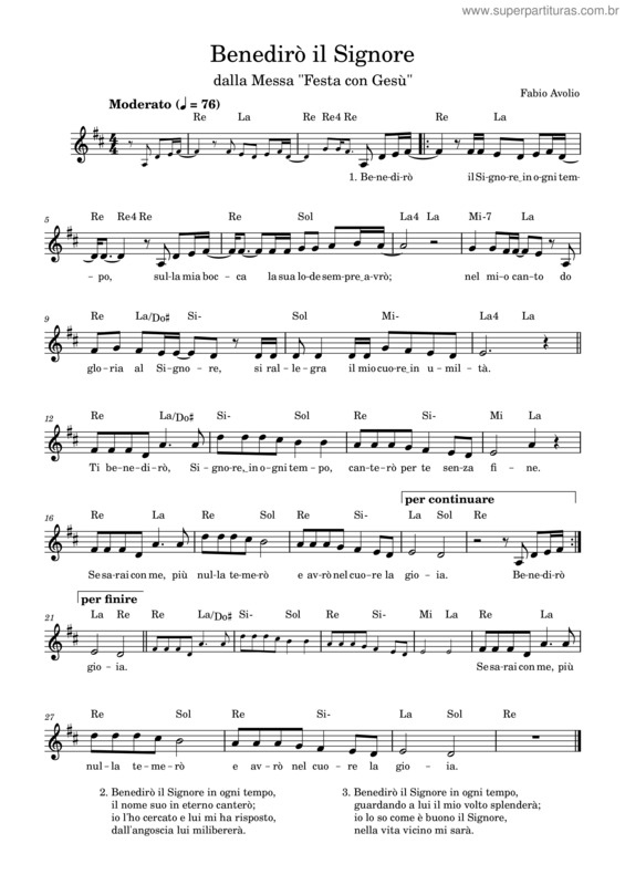 Partitura da música Benedirò Il Signore