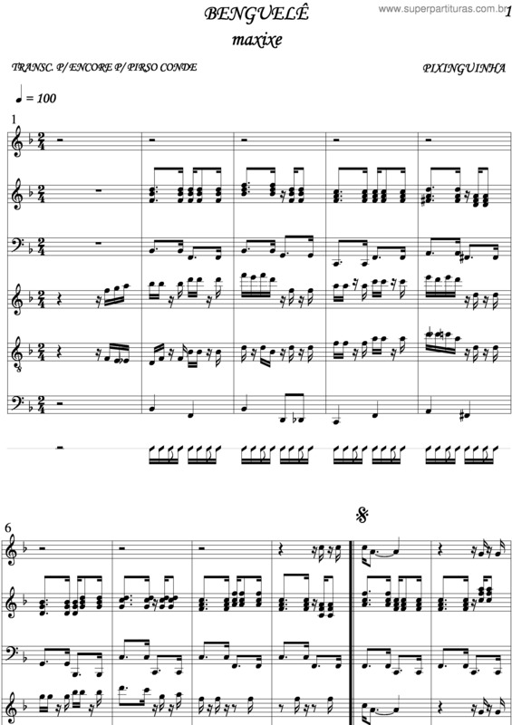 Partitura da música Benguele