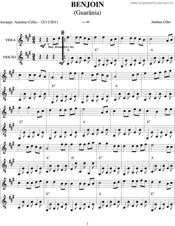 Partitura da música Benjoin v.2