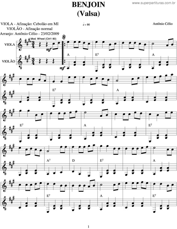 Partitura da música Benjoin