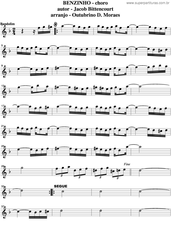 Partitura da música Benzinho