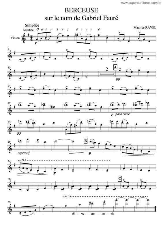 Partitura da música Berceuse sur le nom de Gabriel Fauré v.2