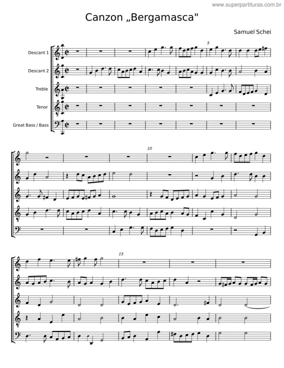 Partitura da música Bergamasca, Sswv 560 – Samuel Scheidt
