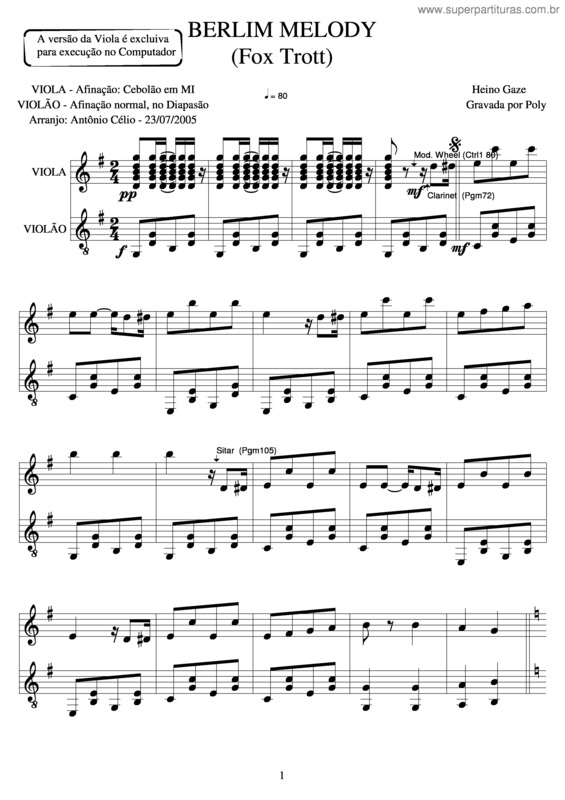 Partitura da música Berlim Melody