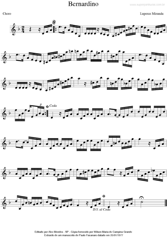 Partitura da música Bernardinho