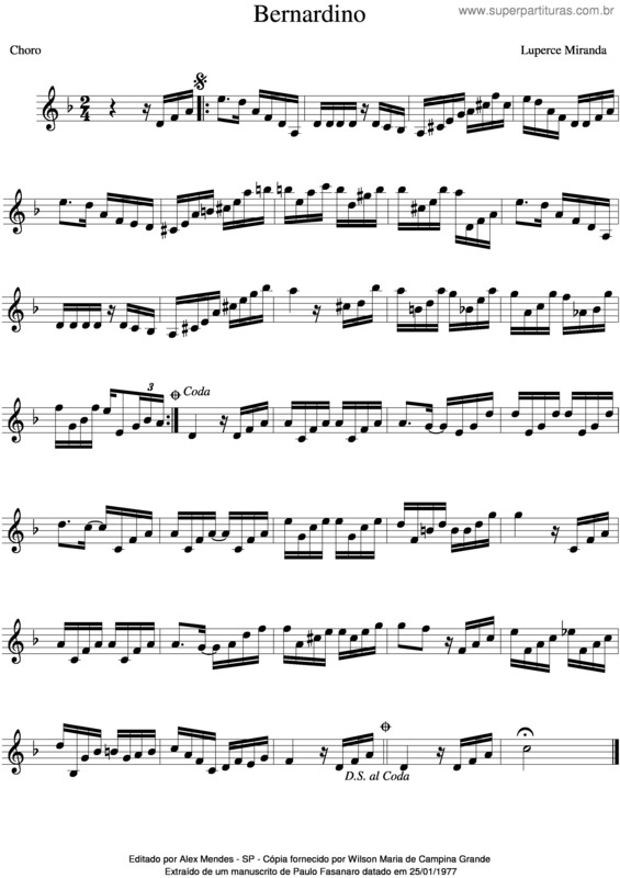 Partitura da música Bernardino