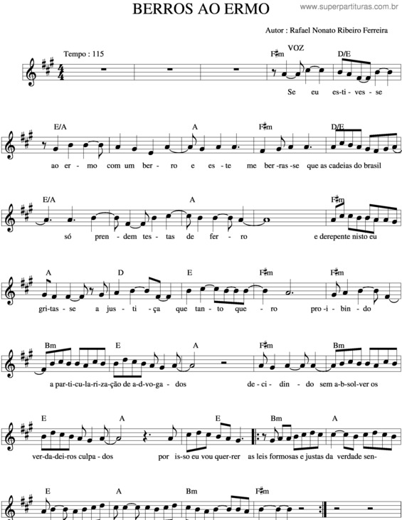 Partitura da música Berros Ao Ermo