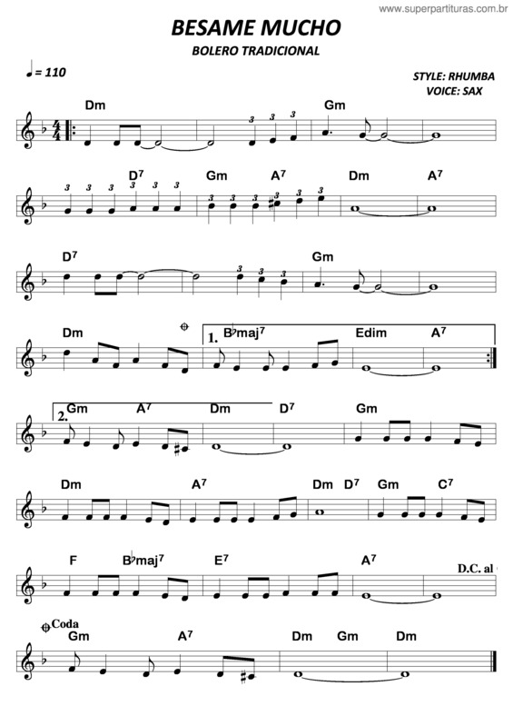 Partitura da música Besame Mucho 2