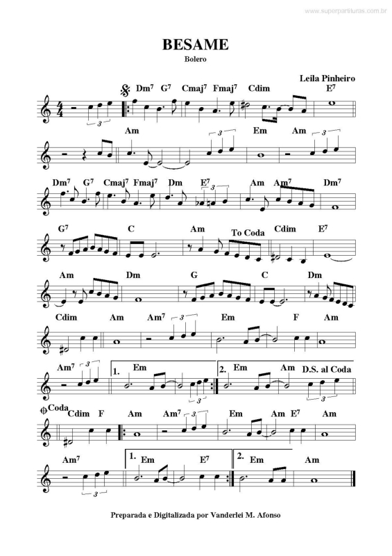 Partitura da música Besame