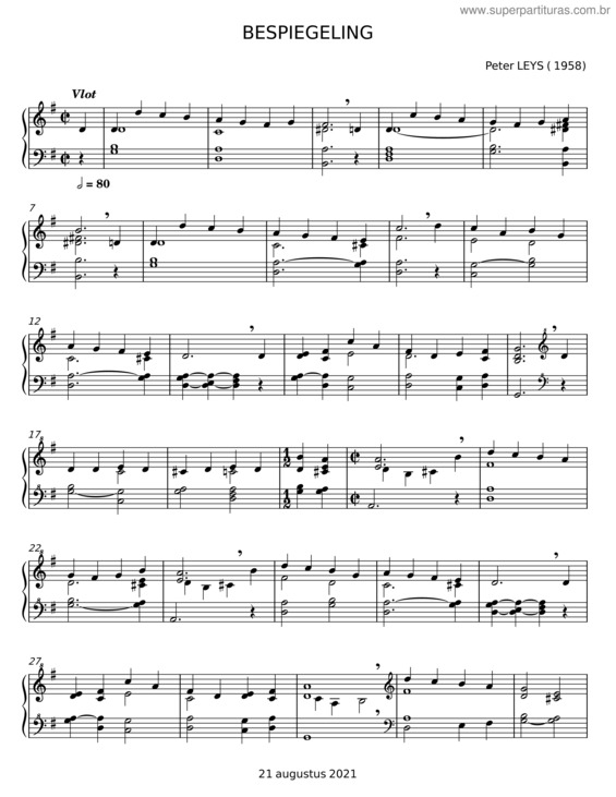 Partitura da música Bespiegeling – Peter Leys
