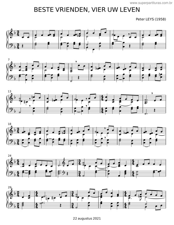 Partitura da música Beste Vrienden, Vier Uw Leven – Peter Leys