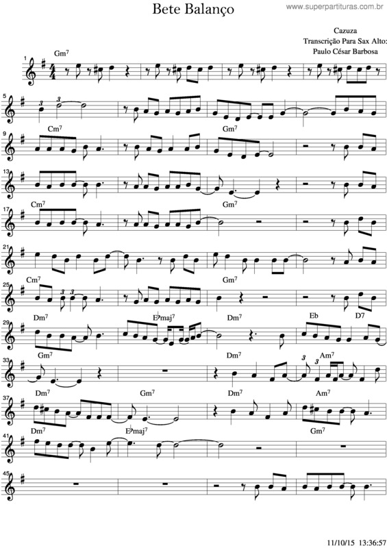 Partitura da música Bete Balanço