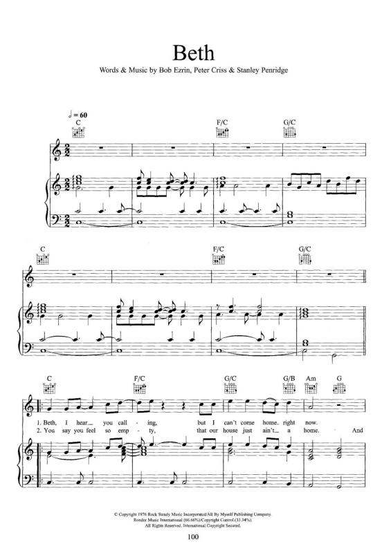 Partitura da música Beth