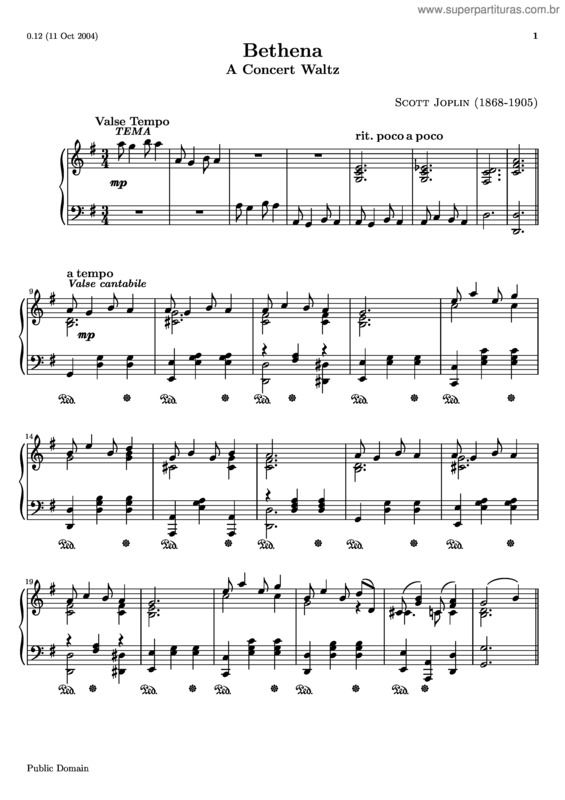 Partitura da música Bethena