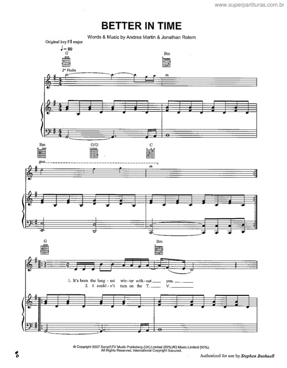 Partitura da música Better In Time